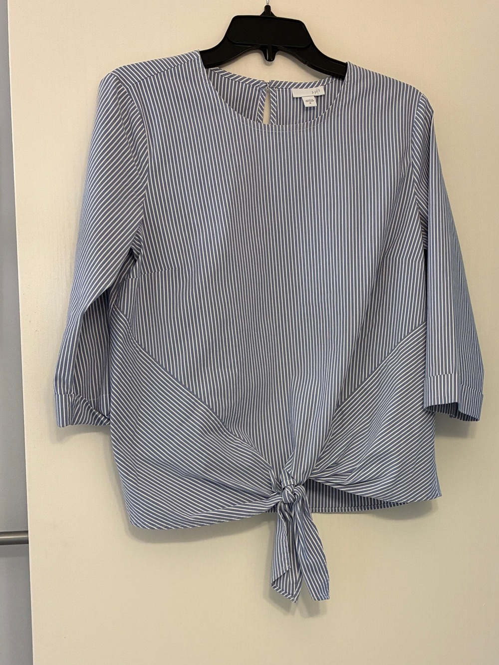 J. Jill Light Blue and White Striped Tie-Front Top